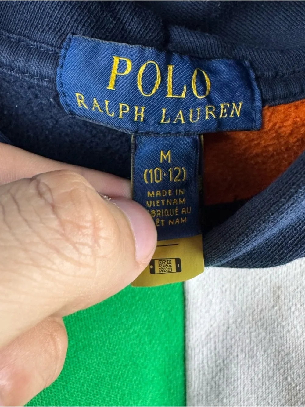 Polo Ralph Lauren Youth M‎ 10-12 Color Block Hoodie Blue Yellow White Green